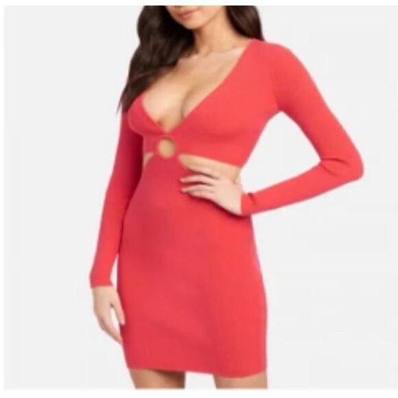 Bebe Porcelain Rose Cutout Ribbed Bodycon‎ Midi Dress - Picture 1 of 7